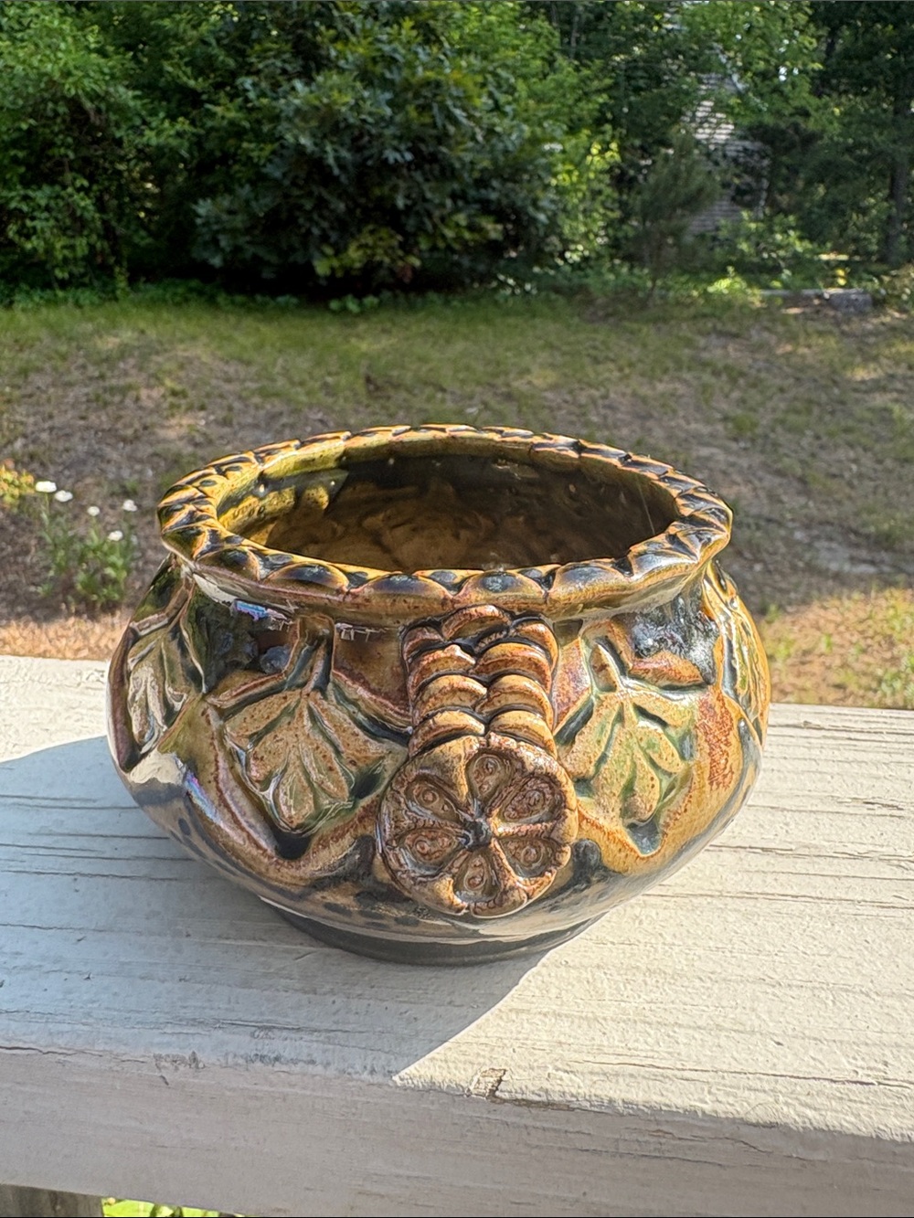 The Barn Pottery, Cape Cod- Artisan Glazed Ceramic Plant Pot in Brown&Green 2016